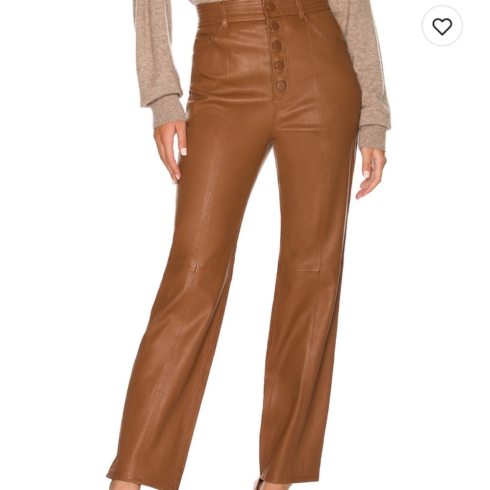 L’ Academie The Kristina Leather Pant in Brown M NWT